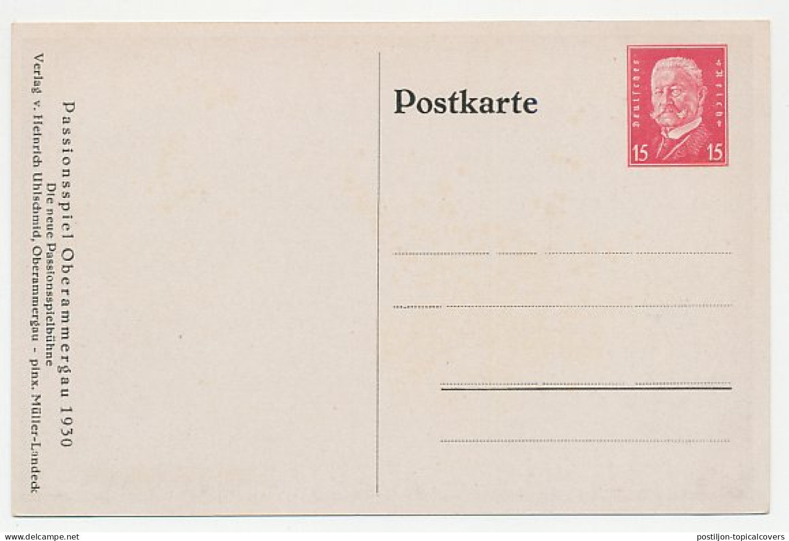 Postal Stationery Germany 1930 Passion Play Oberammergau - Stage - Théâtre