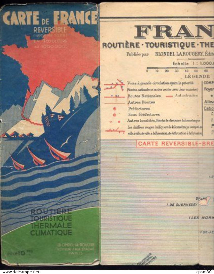 Carte Routière Touristique Thermale Climatique, Publiée Par Blondel La Rougery 1/1.000.000 - Strassenkarten