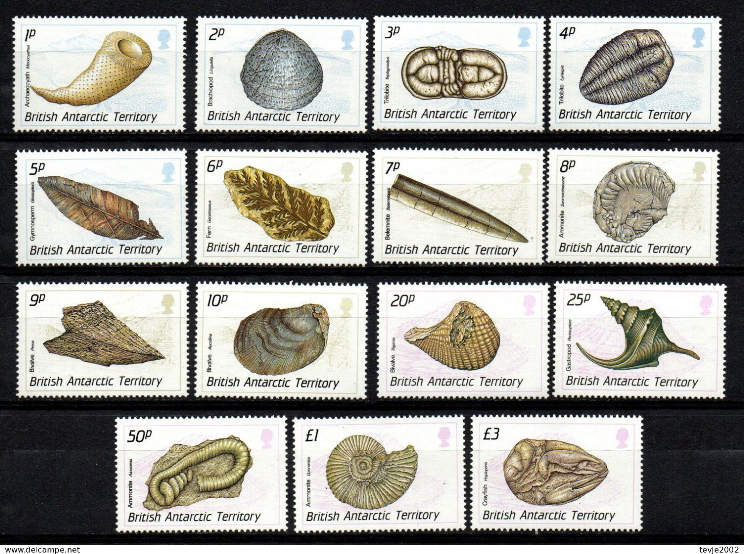 Brit. Antarktis 1990 - Mi.Nr. 156 - 170 - Postfrisch MNH - Fossilien - Fossiles