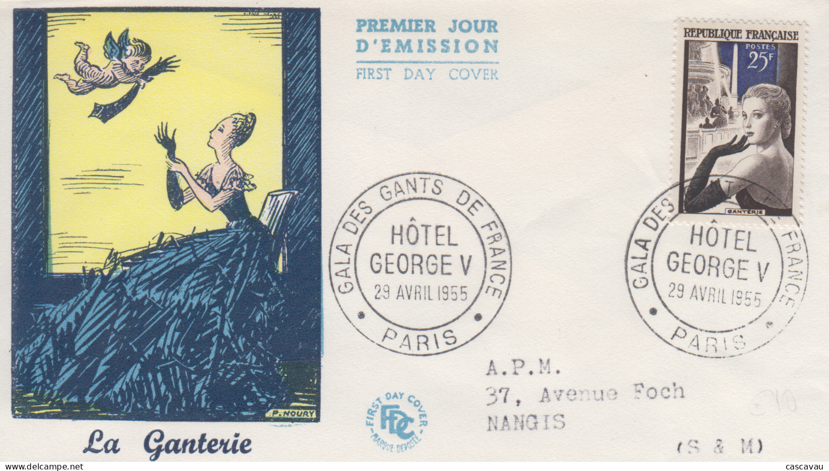 Enveloppe   FDC    FRANCE   Ganterie   Gala  Des  Gants  De  France   HOTEL  GEORGES  V   PARIS   1955 - 1950-1959