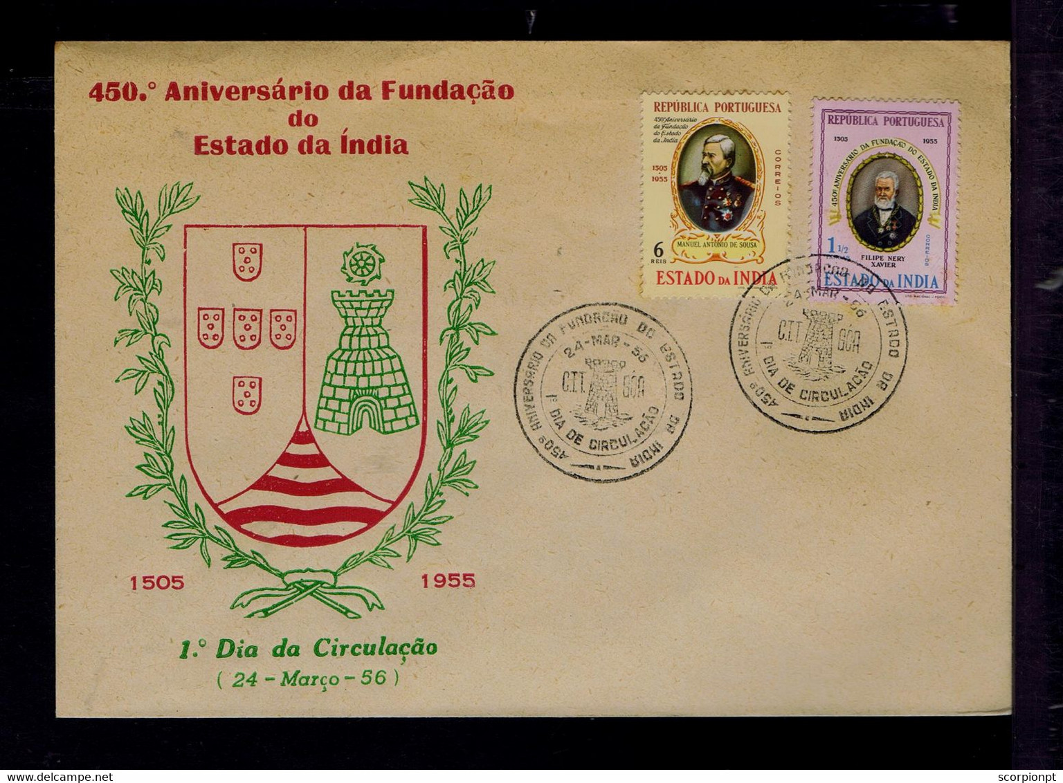 #88572 ESTADO DA INDIA Famouse Men MANUEL ANTONIO DE SOUSA  450 Anni. Foundation Issue 1505-1955 Portugal - Militares