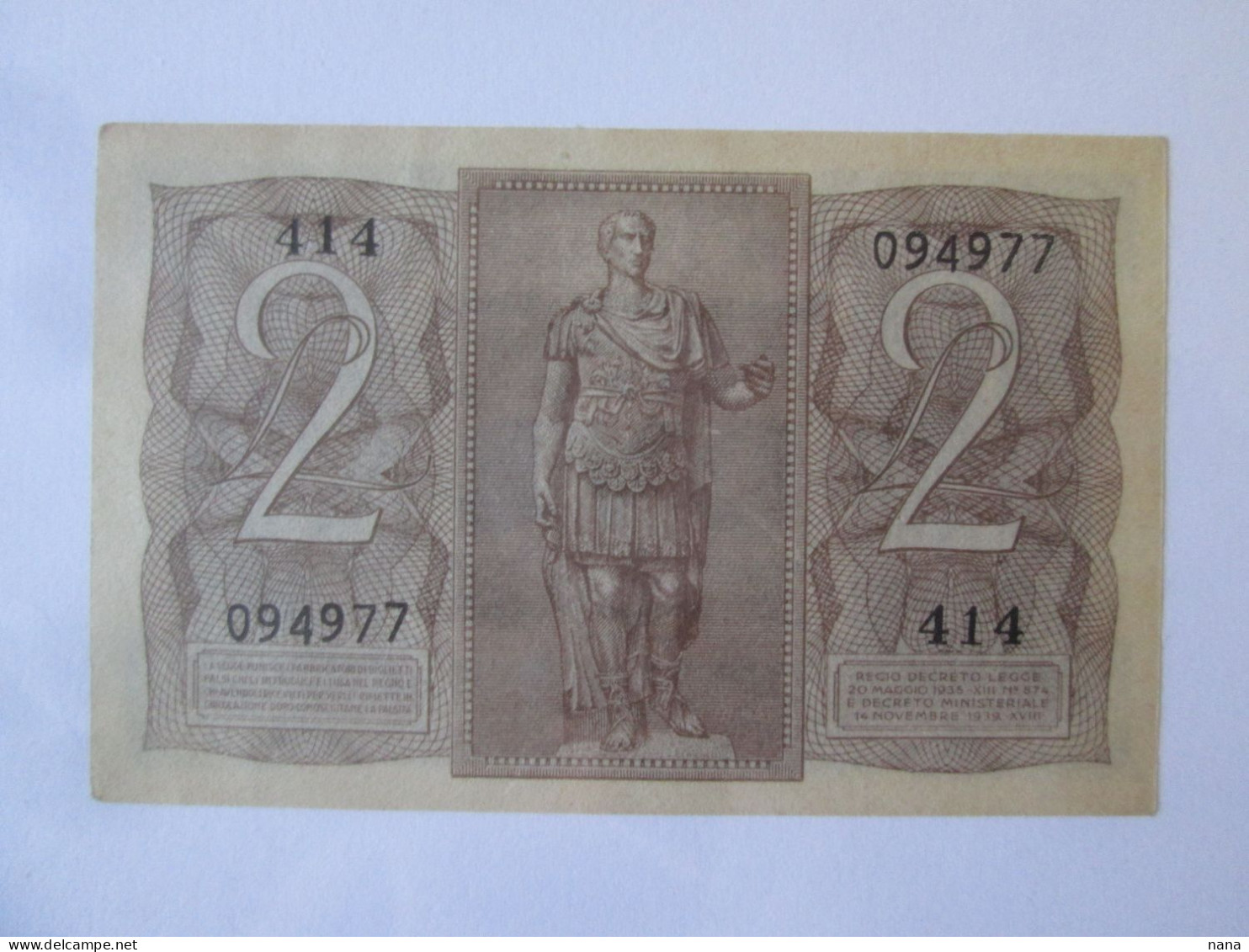 Italy 2 Lire 1939 UNC Banknote See Pictures - Italia – 2 Lire