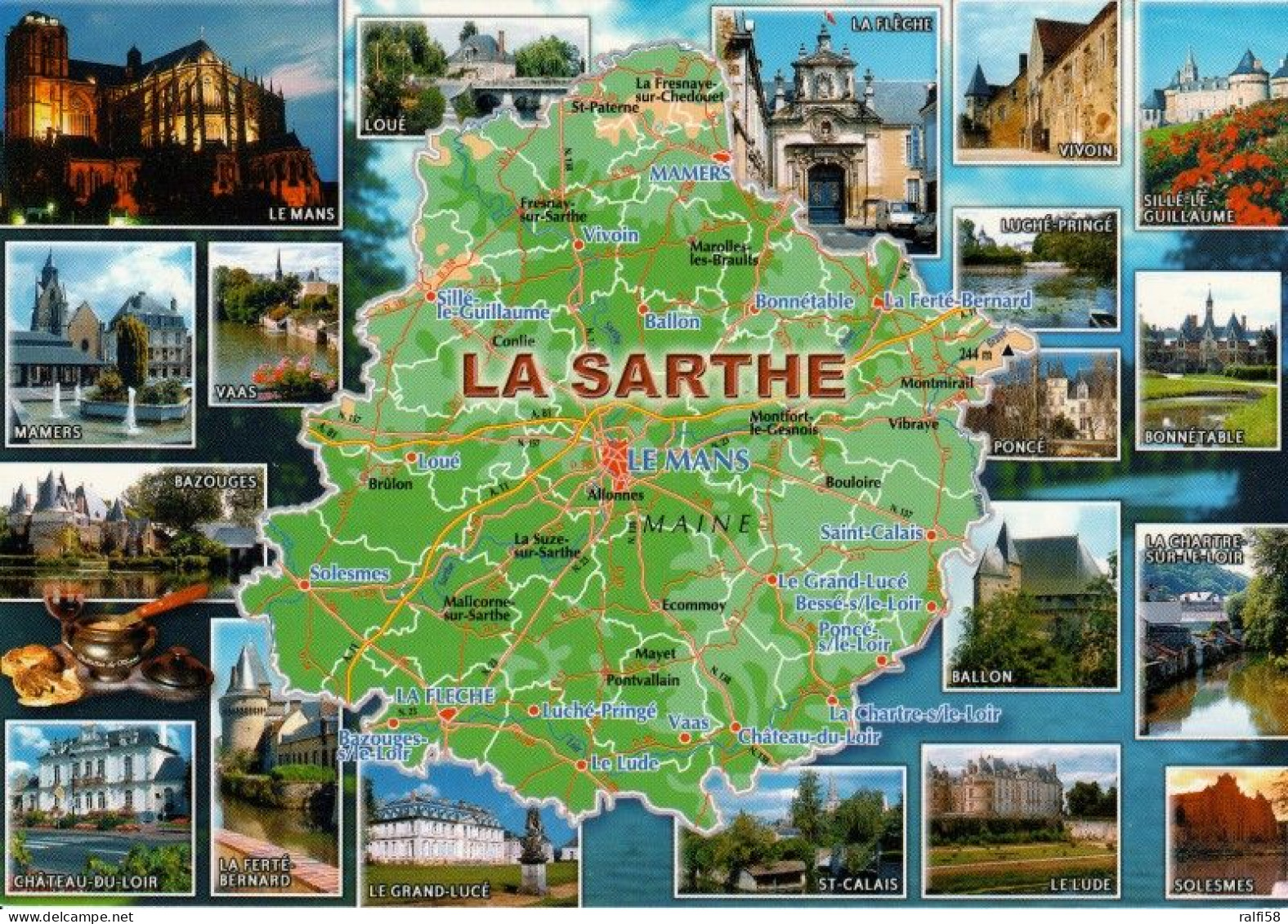 1 Map Of France * 1 Ansichtskarte Mit Der Landkarte - Département Sarthe - Ordnungsnummer 72 * - Cartes Géographiques