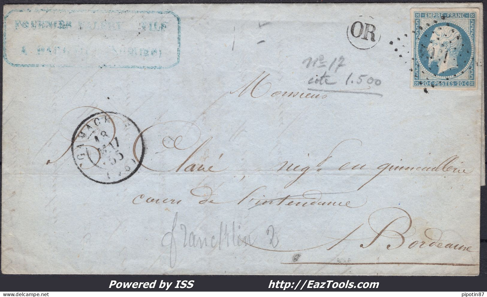 FRANCE N°14A SUR LETTRE PC 1364 GAMACHES SOMME + CAD DU 18/05/1855 + OR - 1853-1860 Napoléon III.