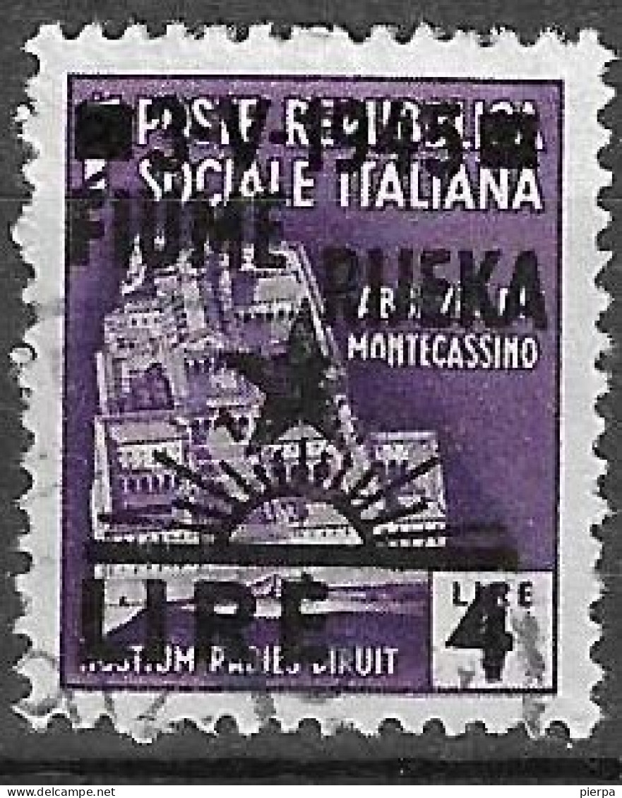 FIUME - OCC. JUGOSLAVA - 1945 - MONUMENTI DISTRUTTI - SOPRATSAMPATO  LIRE4 /1LIRA - USATO (YVERT N.C. - SS 15) - Yugoslavian Occ.: Fiume