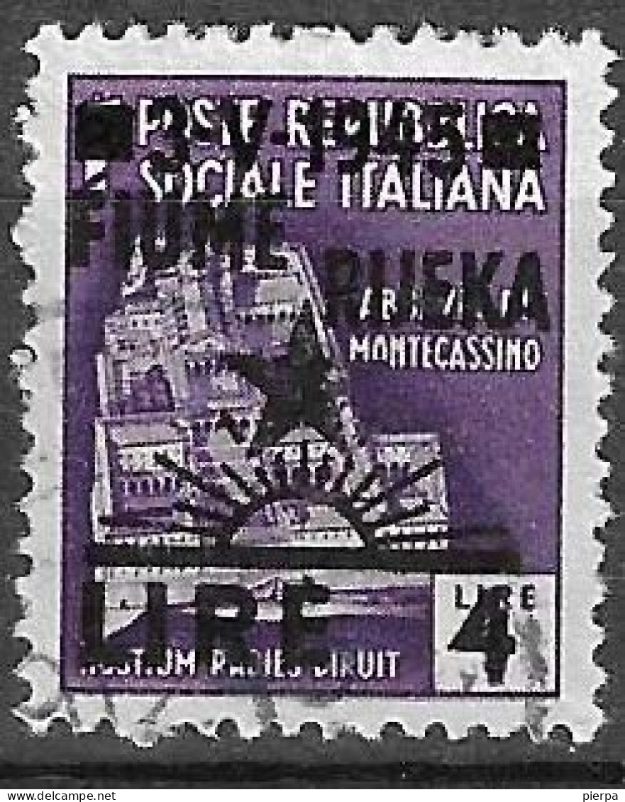 FIUME - OCC. JUGOSLAVA - 1945 - MONUMENTI DISTRUTTI - SOPRATSAMPATO  LIRE4 /1LIRA - USATO (YVERT N.C. - SS 15) - Joegoslavische Bez.: Fiume