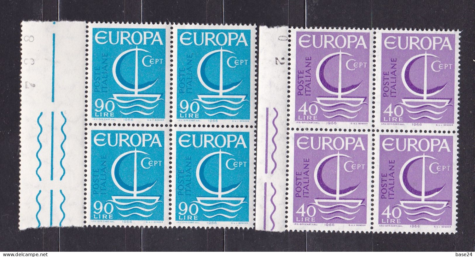 1966 Italia Italy Repubblica EUROPA CEPT EUROPE 4 Serie Di 2 Valori MNH** BARCA A VELA - SAIL Block 4 BOAT - 1966