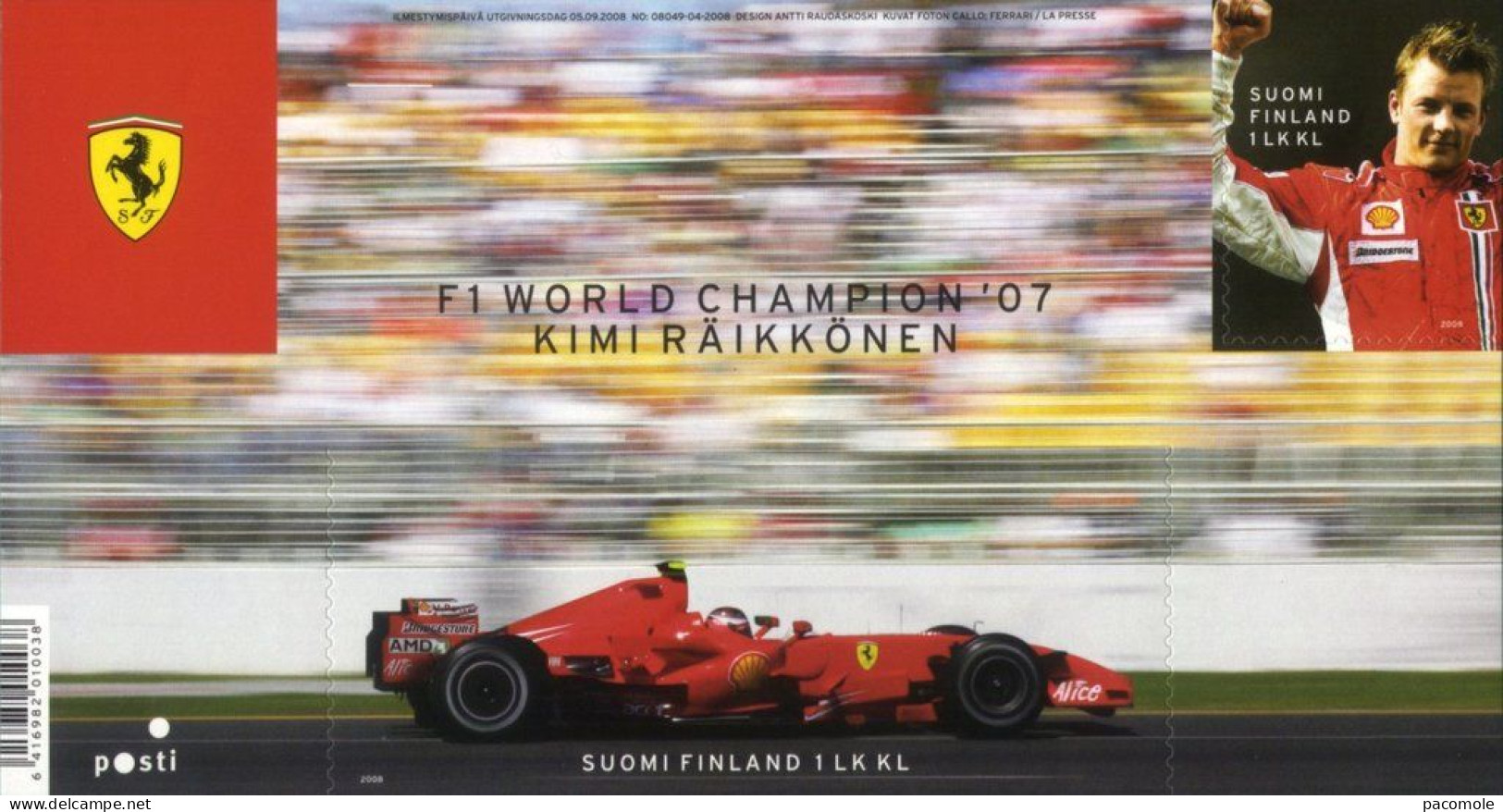 Finlande - Kimi Räikkönen F1 World Champion 2007 - Unused Stamps