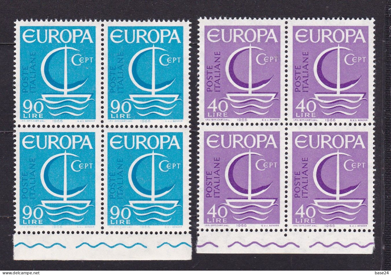 1966 Italia Italy Repubblica EUROPA CEPT EUROPE 4 Serie Di 2 Valori MNH** BARCA A VELA - SAIL Block 4 BOAT - 1966