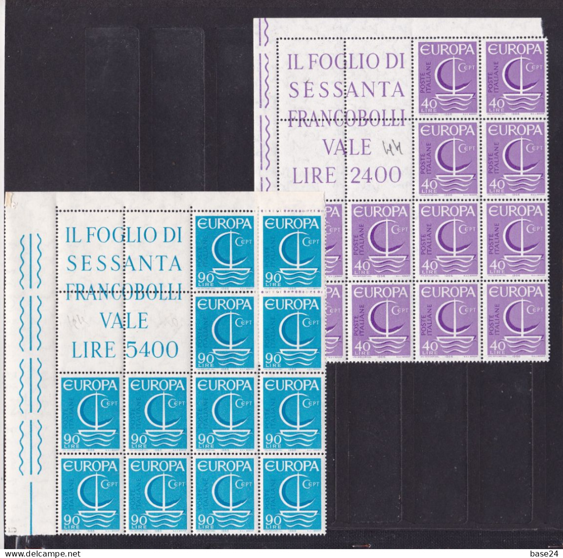 1966 Italia Italy Repubblica EUROPA CEPT EUROPE 12 Serie Di 2v. MNH** Con Blocco Angolare BARCA A VELA - SAIL BOAT - 1966