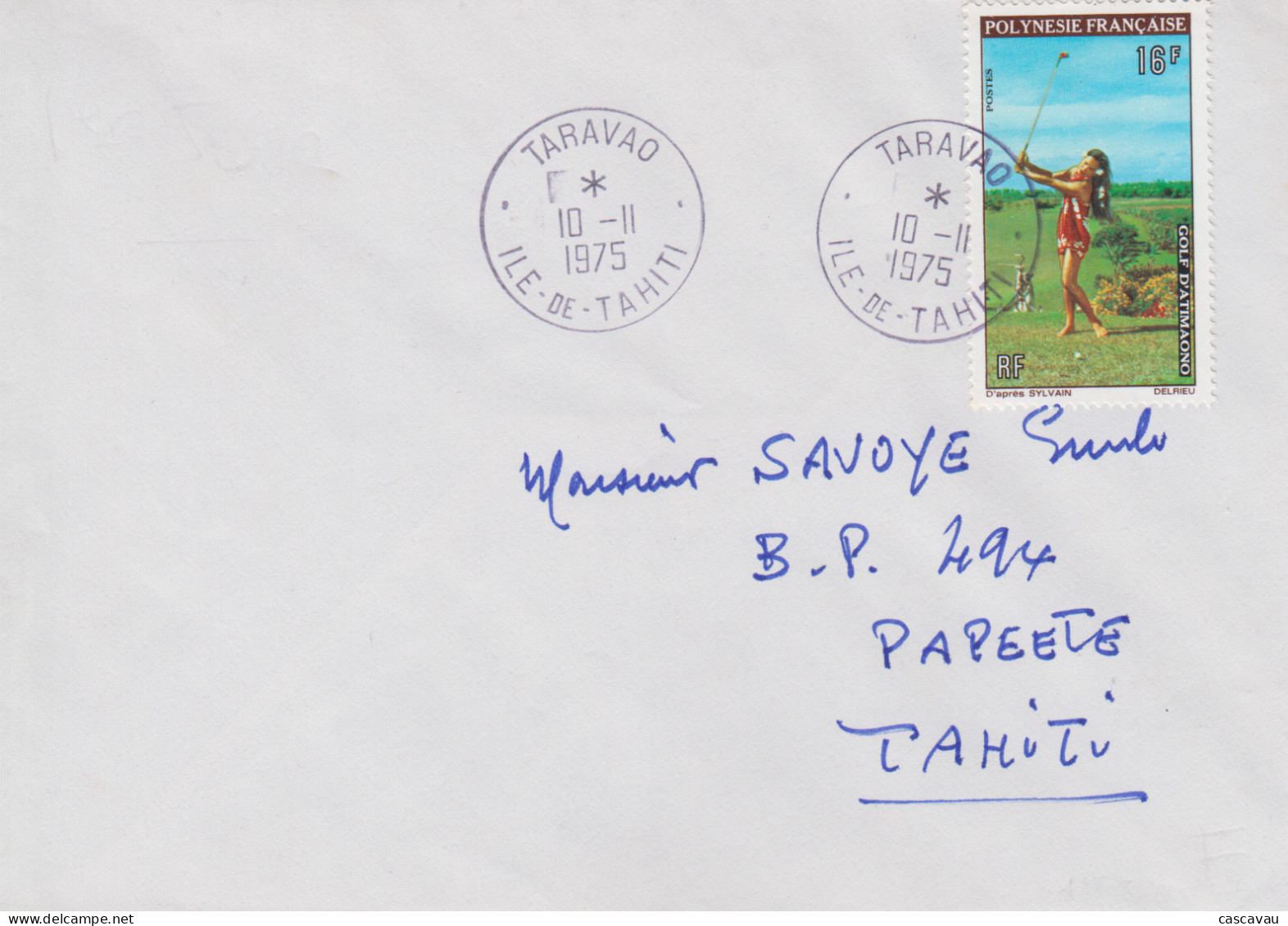 Enveloppe  POLYNESIE   Golf  D' Atimaono    Oblitération  TARAVAO   1975 - Briefe U. Dokumente