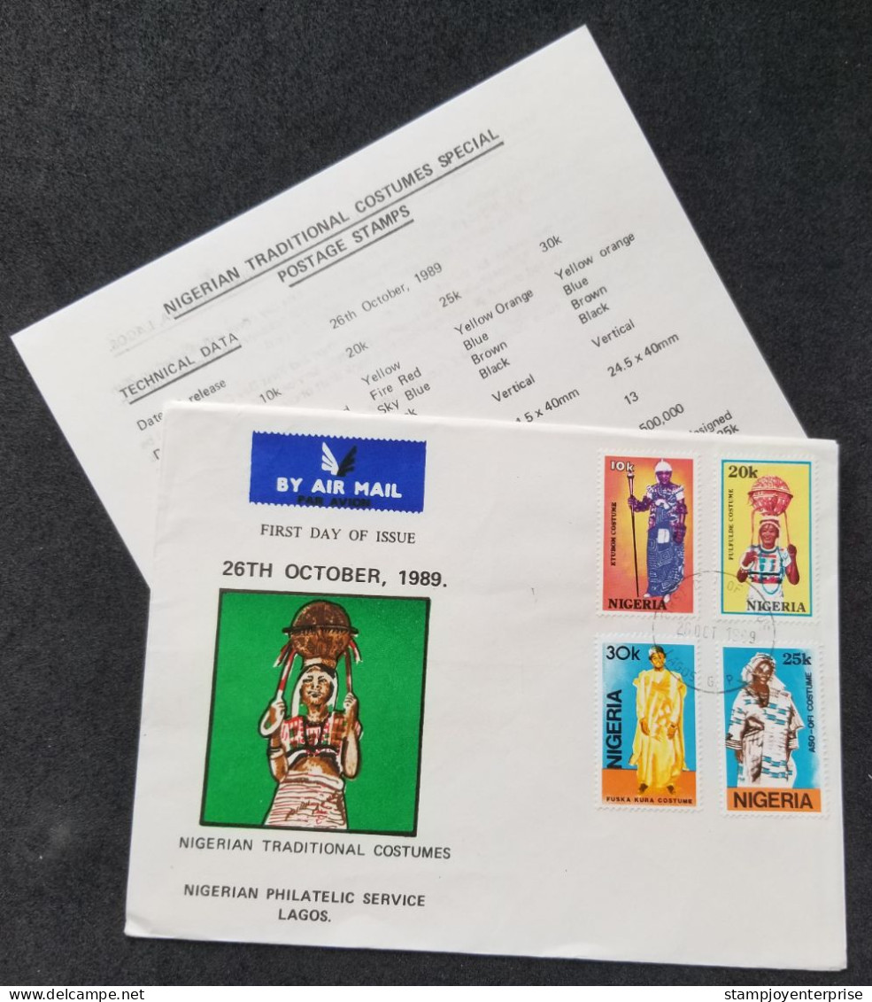 Nigeria Traditional Costumes 1989 Women Cloth Attire Costume (stamp FDC) *Rare - Nigeria (1961-...)