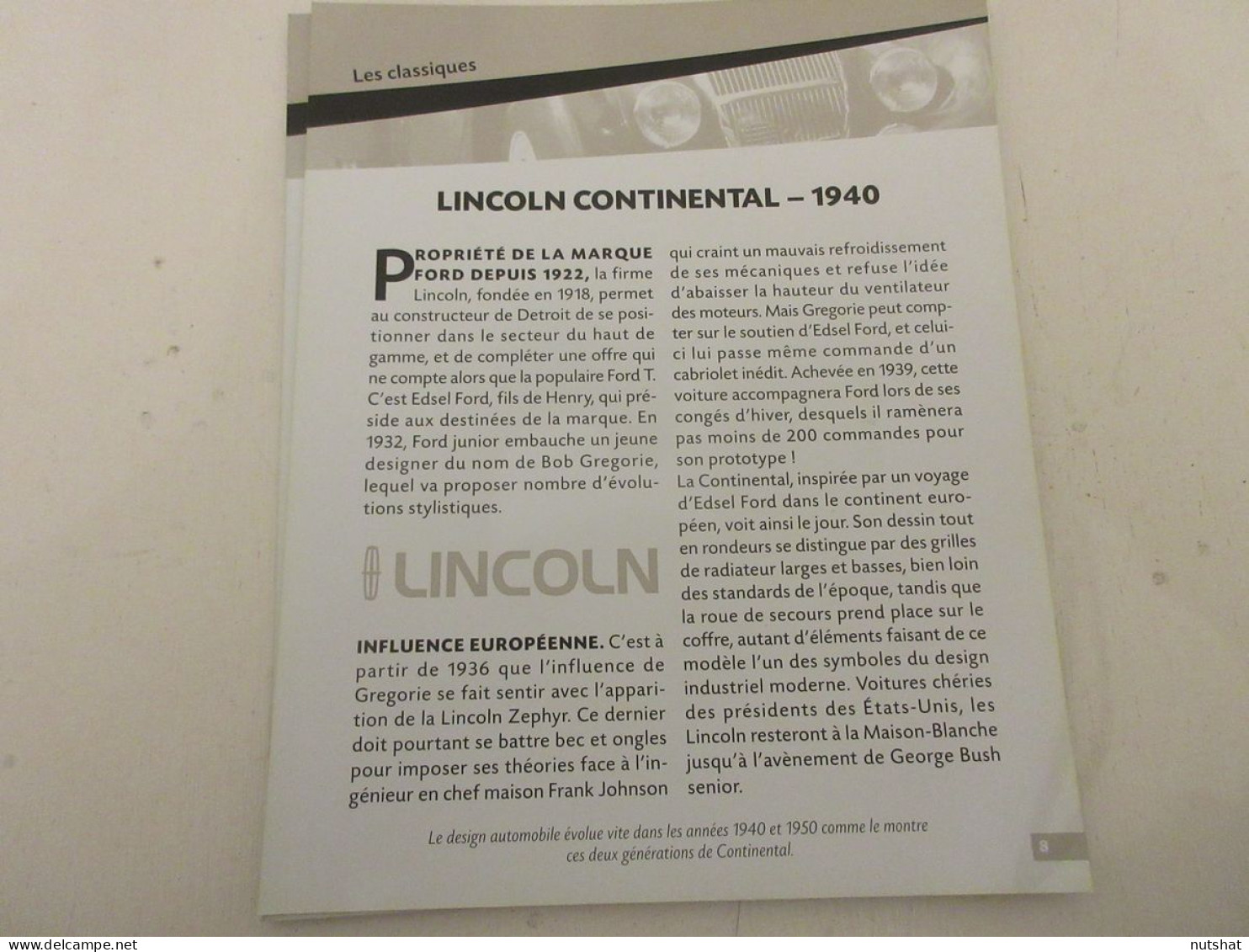 VOITURE CARTE ILLUSTREE 008 LINCOLN CONTINENTAL 1940. MODELE 1940 Et 1950. - Auto/Motor