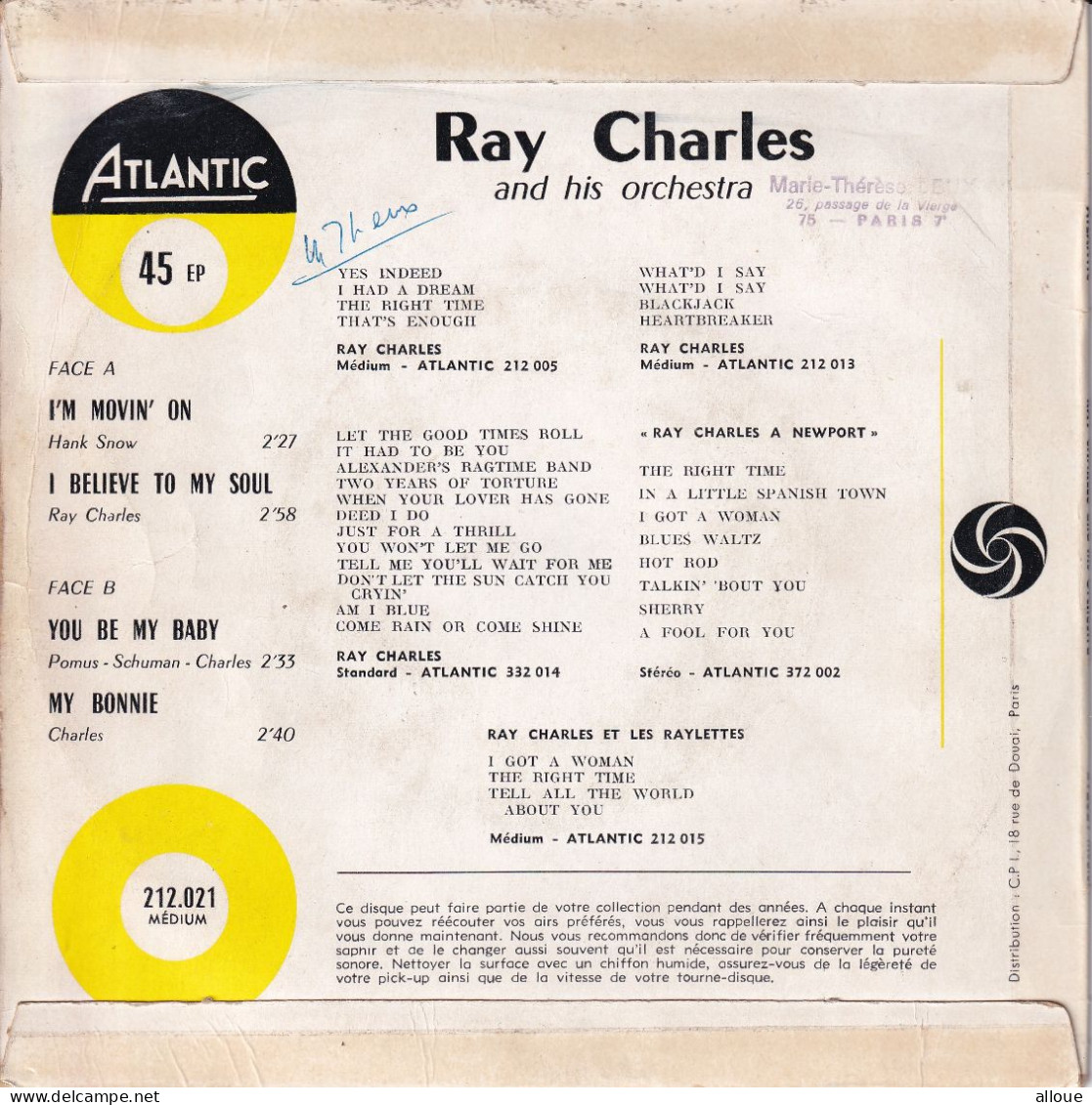 RAY CHARLES - FR EP - I'M MOVIN' ON + 3 - Rock