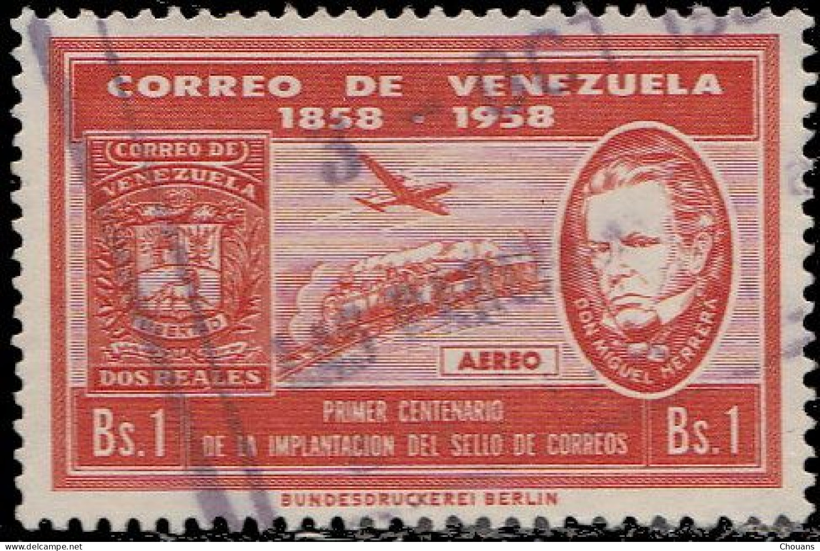 Vénézuela Aérien 1959. ~ A 682 - Centenaire Du Timbre - Venezuela