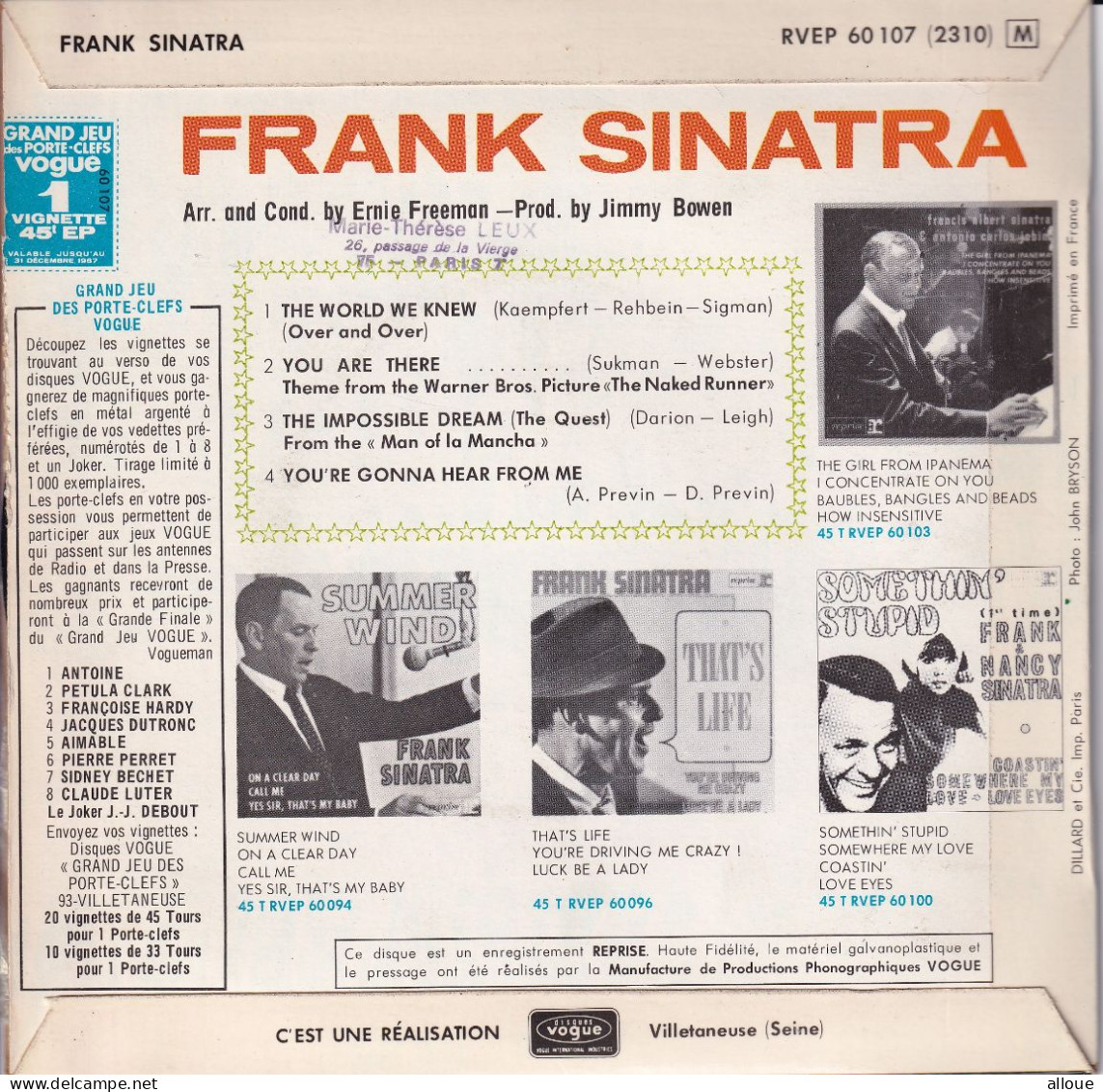 FRANK SINATRA - FR EP - THE WORLD WE KNEW + 3 - Jazz