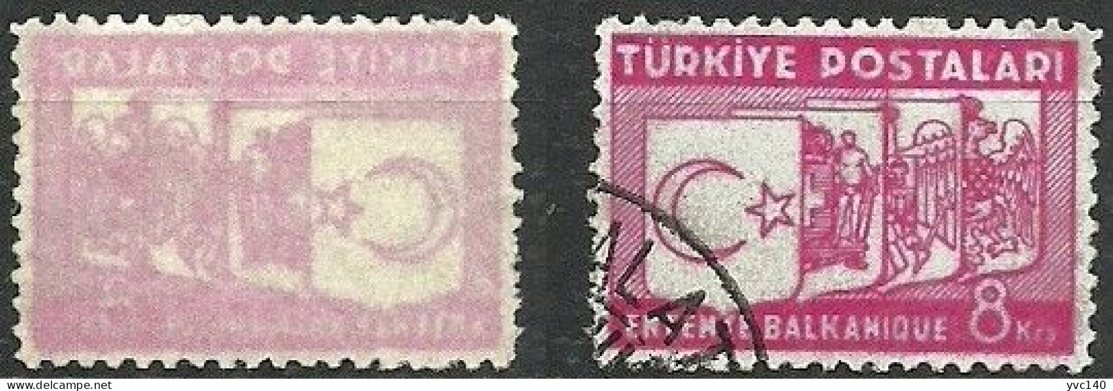 Turkey; 1937 The Balkan Entente Stamp 8 K. "Abklatsch" ERROR - Used Stamps