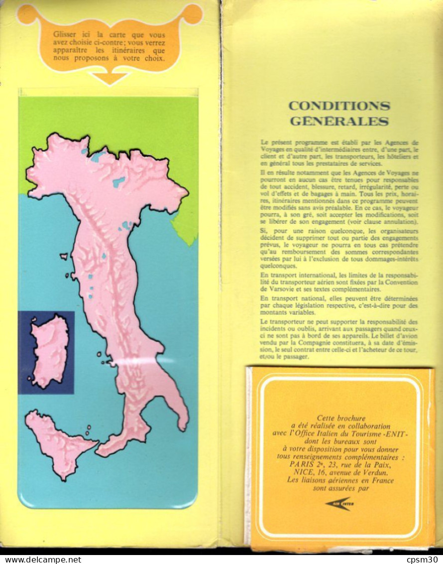 Carte L'ITALIE En Aviorama, Un Jeu D'idées-vacances Par Les Cie Aériennes, Environ 1970/1980 - Wegenkaarten