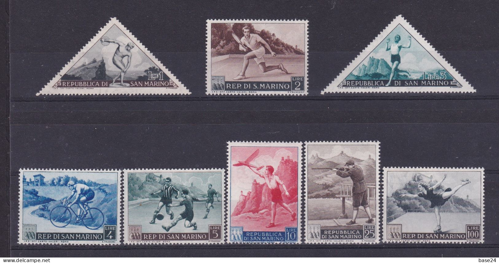 1953 San Marino Saint Marin SPORT I° PROPAGANDA SPORTIVA Serie Di 8 V. MNH** Senza Aerea, No Air Mail 2 Lire Leggero Bic - Unused Stamps