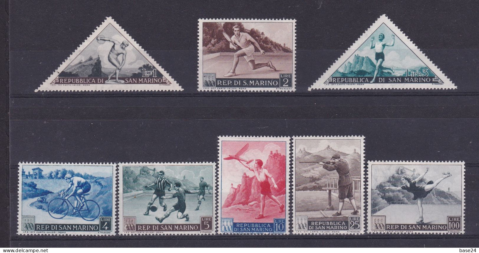 1953 San Marino Saint Marin SPORT I° PROPAGANDA SPORTIVA Serie Di 8 V. MNH** Senza Aerea, No Air Mail 2 Lire Leggero Bic - Neufs