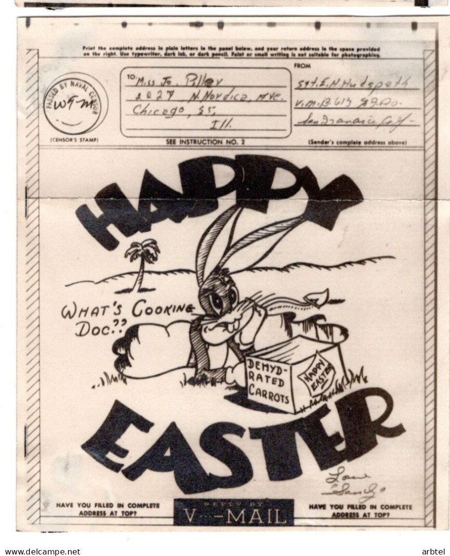 USA AIRGRAPH V-MAIL WW2 BUGS BUNNY CONEJO RABBIT CINE FILM CARTOON EASTER - Cinéma