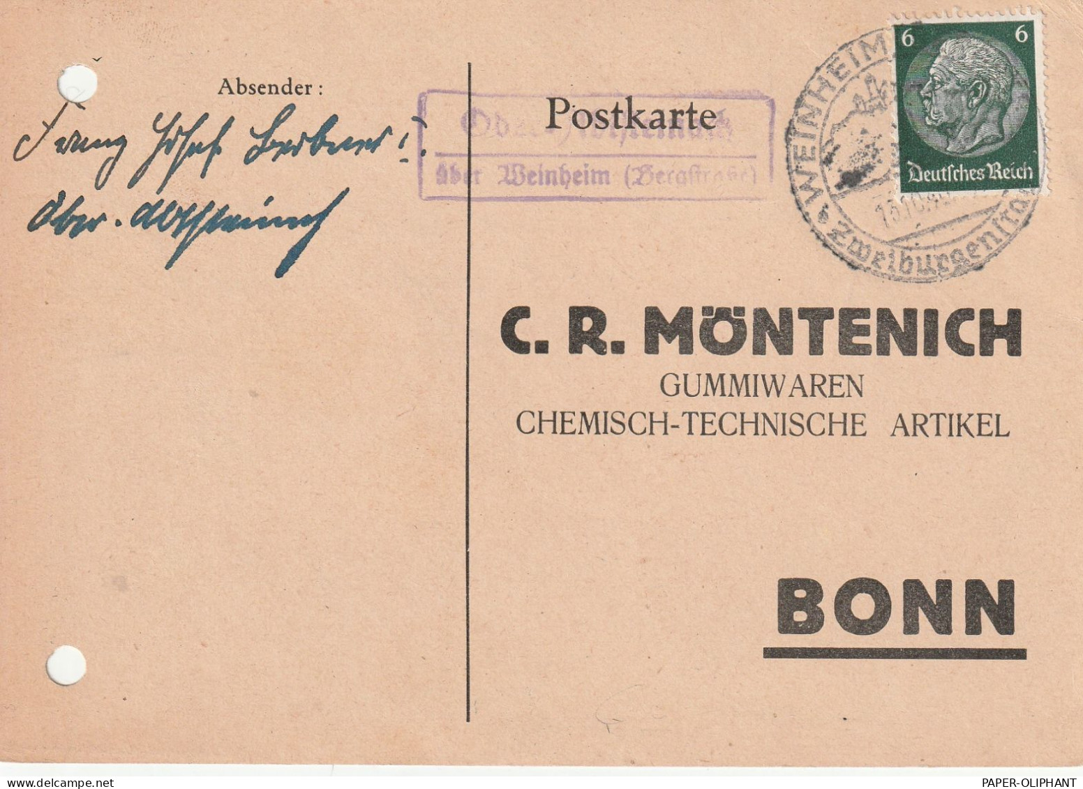 6940 WEINHEIM, Postgeschichte, 3 Landpoststempel "Ober-Abtssteinach über Weinheim", 1940 / 41 - Weinheim