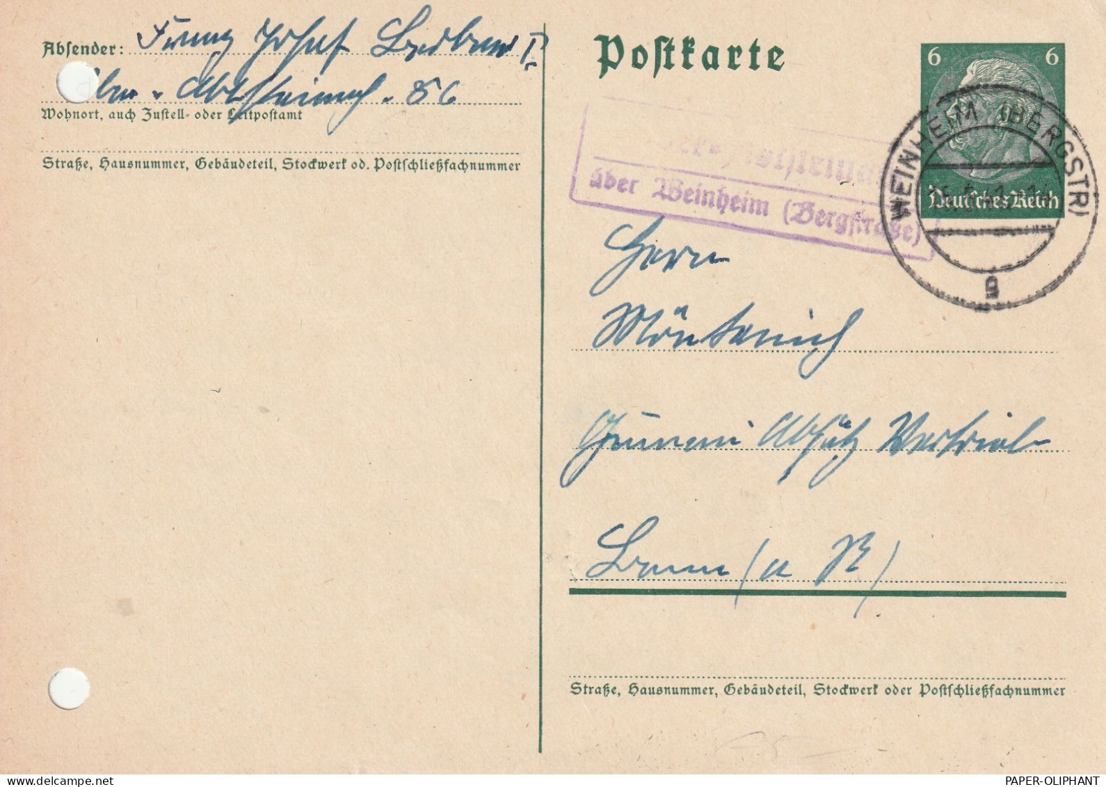 6940 WEINHEIM, Postgeschichte, 3 Landpoststempel "Ober-Abtssteinach über Weinheim", 1940 / 41 - Weinheim