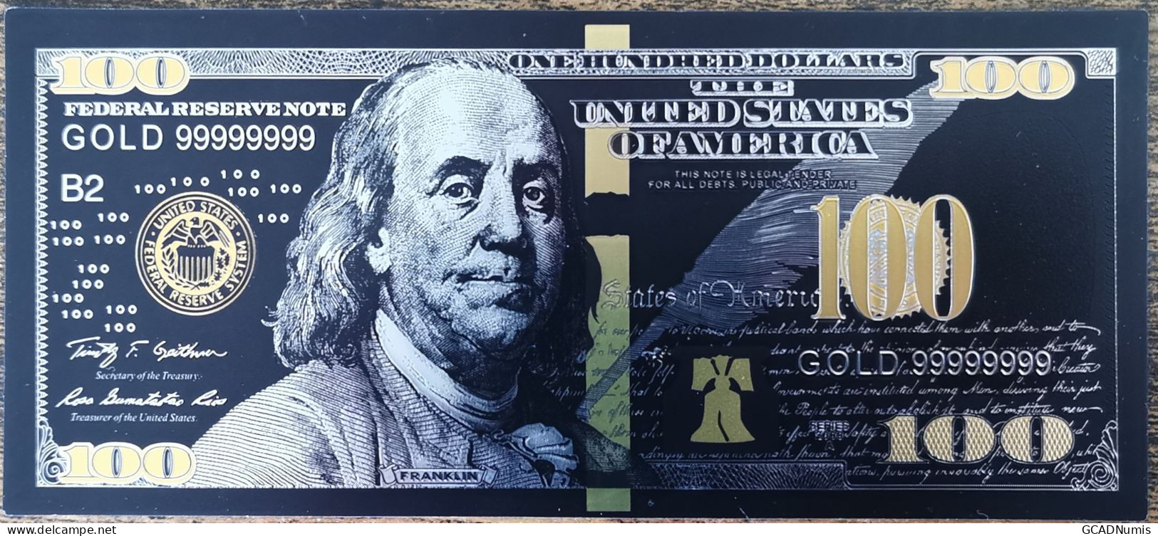 Billet 100 Dollars USA - Polymère Gold Black Feuille D'Or Noir - Etats-Unis - Colecciones Lotes Mixtos