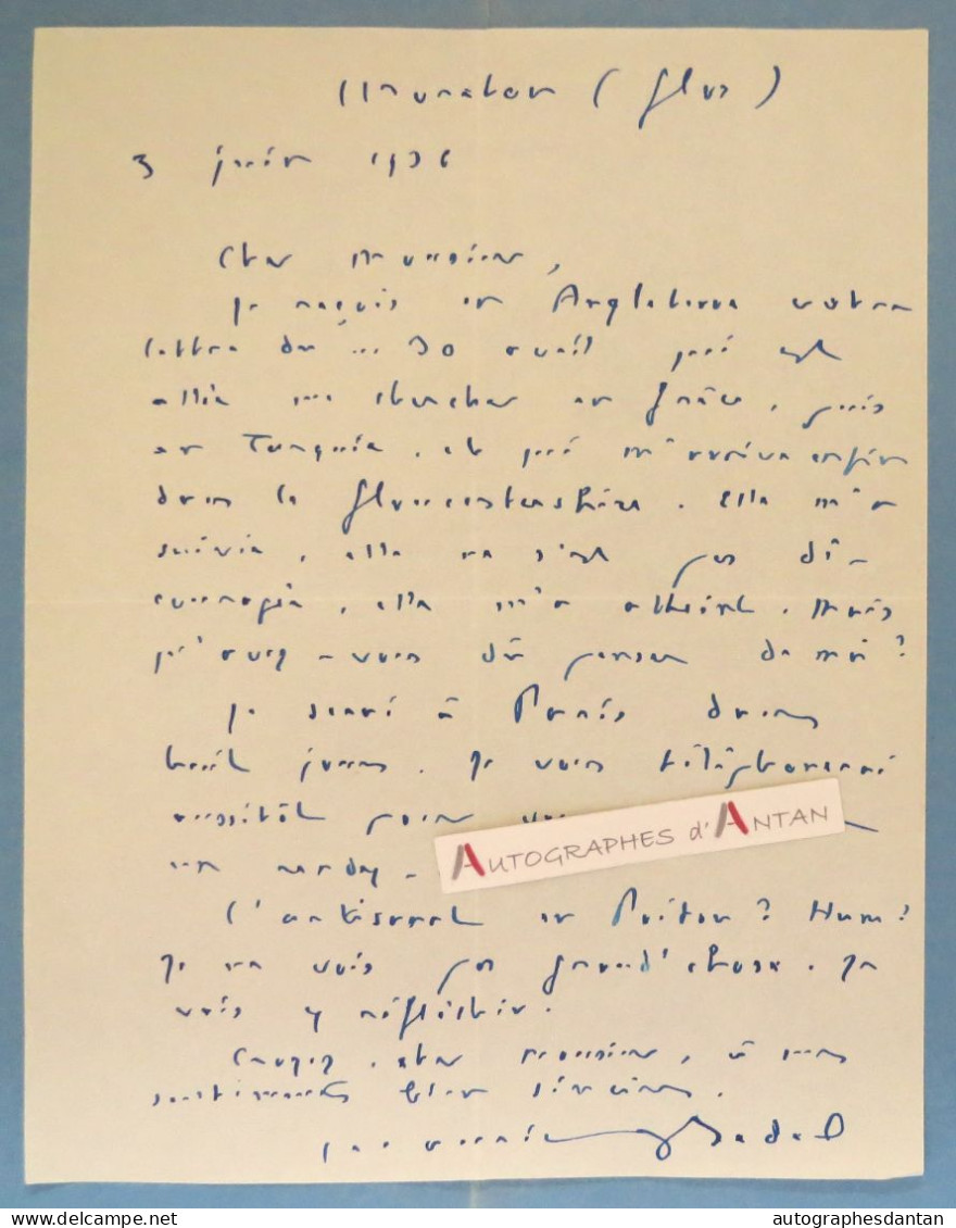● L.A.S 1936  Maurice BEDEL écrivain Journaliste - Prix Goncourt En 1927 - Lettre Autographe - Schriftsteller