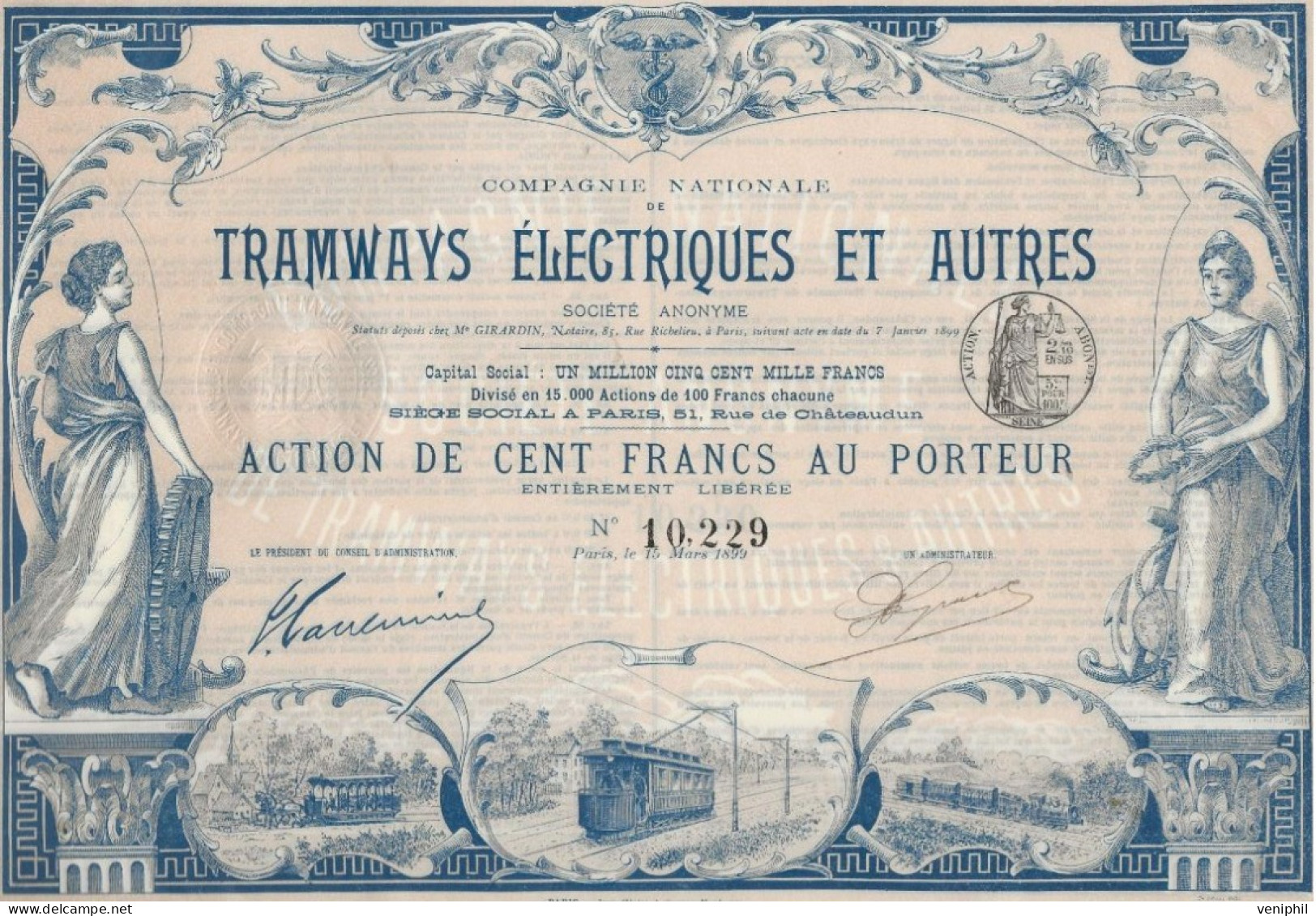 ACTION ILLUSTREE DE CENT FRANCS - TRAMWAYS ELECTRIQUES ET AUTRES - ANNEE 1899 - Chemin De Fer & Tramway