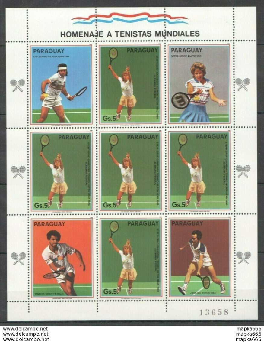 Ec123 1986 Paraguay Sport Tennis World Cup Michel 20 Euro 1Kb Mnh - Tennis