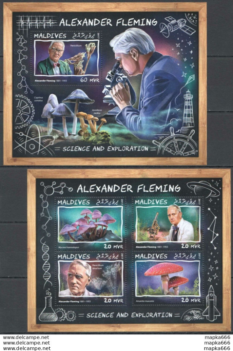 Fd0410 2017 Maldives Alexander Fleming Mushrooms Sceince #7053-6+Bl1076 Mnh - Hongos