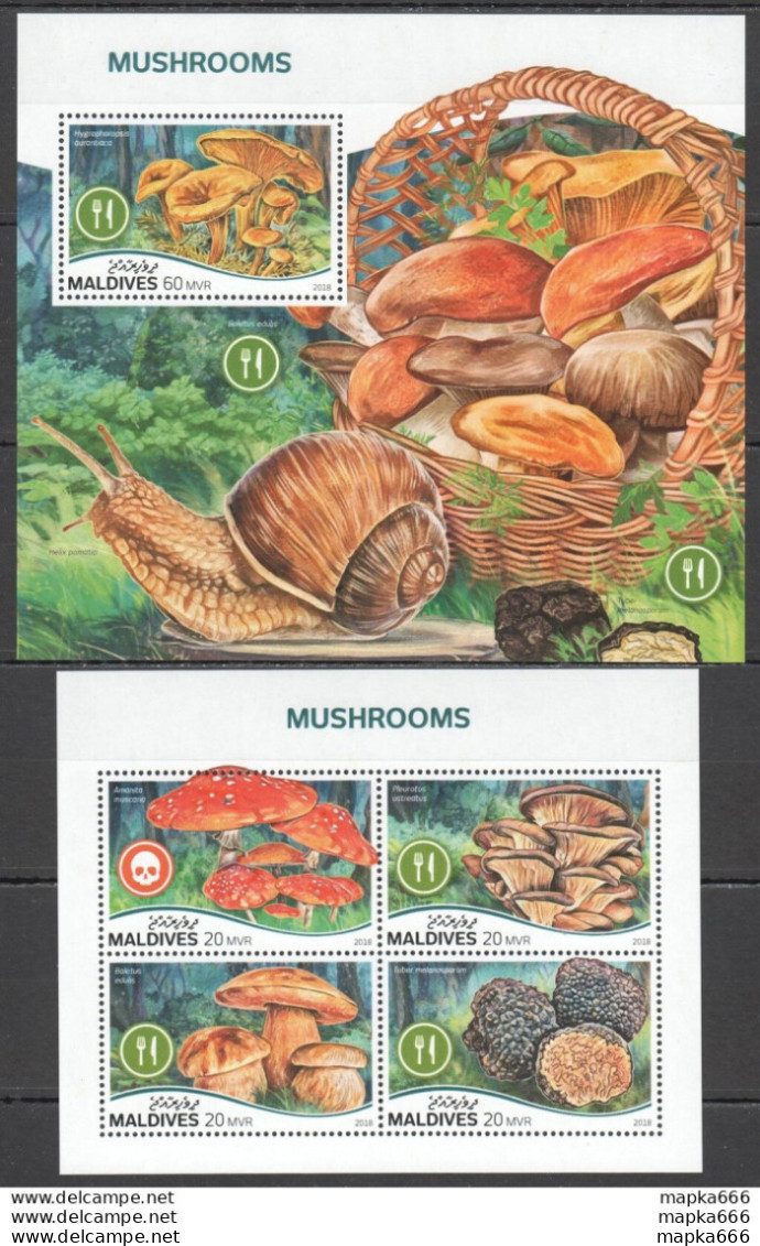 Hm0595 2018 Maldives Mushrooms Snails Flora Nature #7708-1+Bl1207 Mnh - Champignons