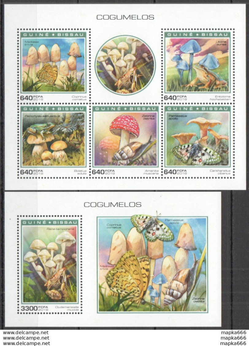 Hm0771 2018 Guinea-Bissau Mushrooms Butterflies Frogs Nature #10293-7+Bl1771 Mnh - Vlinders