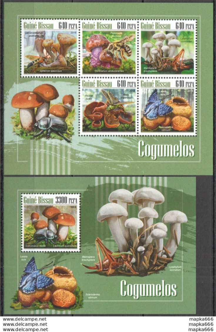 Hm0794 2018 Guinea-Bissau Mushrooms Insects Butterflies Bees #10167-1+Bl1750 Mnh - Hongos