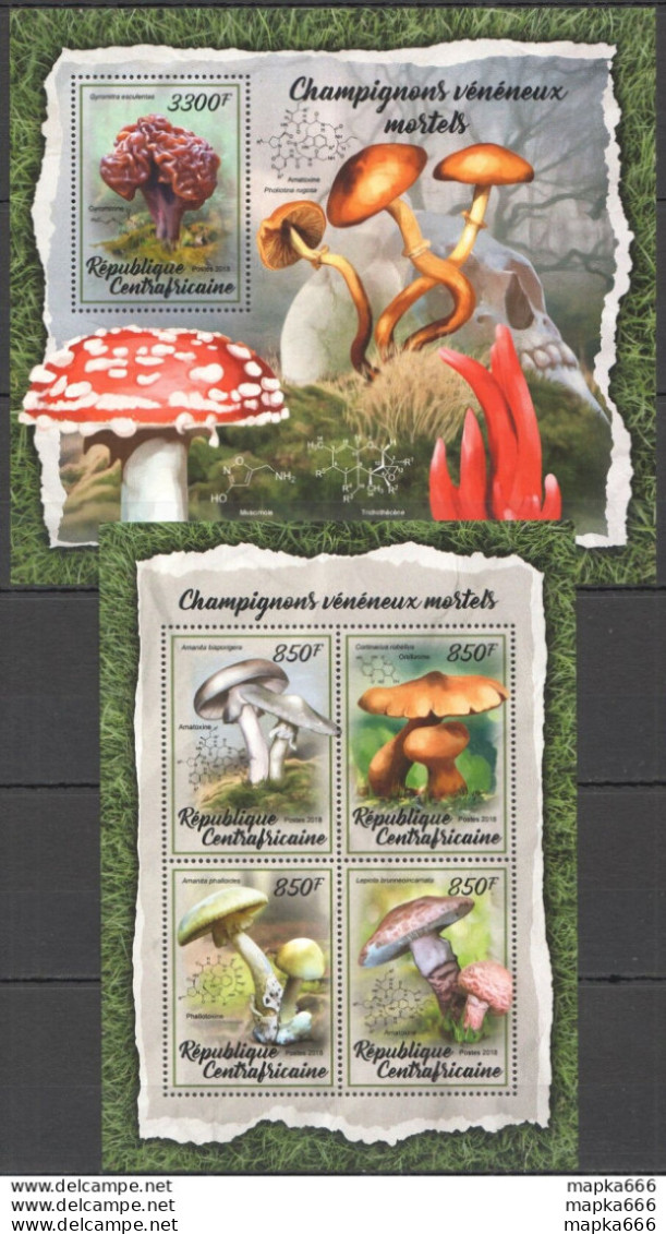 Hm0904 2018 Central Africa Poisonous Mushrooms Flora Nature #7550-3+Bl1711 Mnh - Champignons