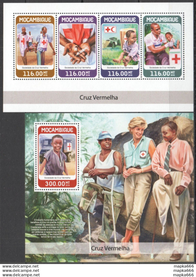 Hm1308 2018 Mozambique Princess Diana Red Cross #9624-7+Bl1365 Mnh - Cruz Roja