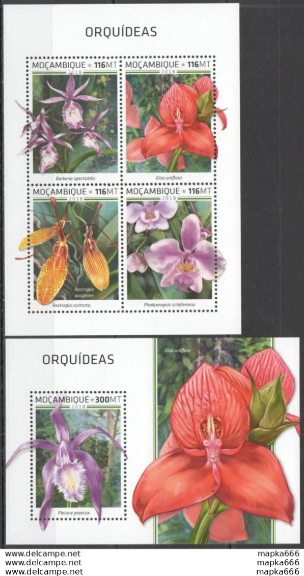 Hm1337 2018 Mozambique Orchids Flora Flowers #9841-4+Bl1409 Mnh - Orchidées