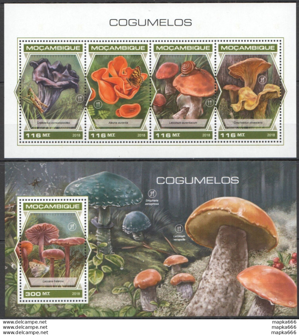 Hm1355 2018 Mozambique Mushrooms Butterflies Insects Nature #9754-7+Bl1391 Mnh - Hongos