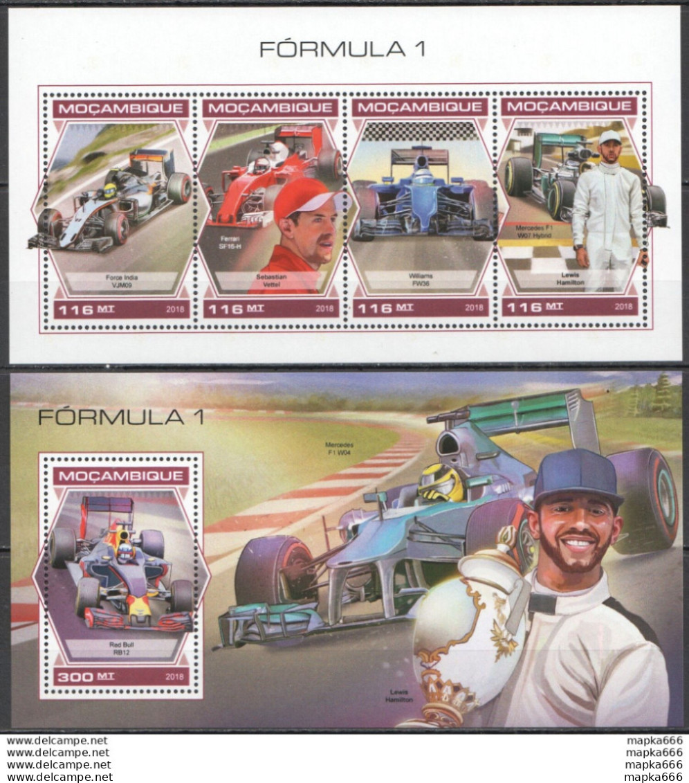 Hm1364 2018 Mozambique Formula 1 Auto Racing Hamilton Vettel #9739-2+Bl1388 Mnh - Auto's