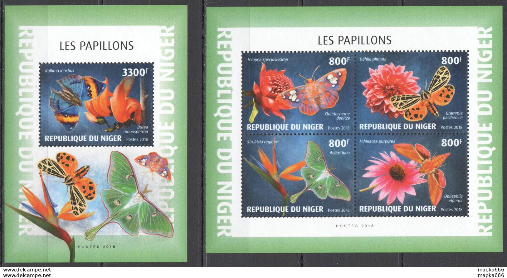 Hm1839 2018 Niger Butterflies Flowers Fauna Insects #6120-3+Bl926 Mnh - Vlinders