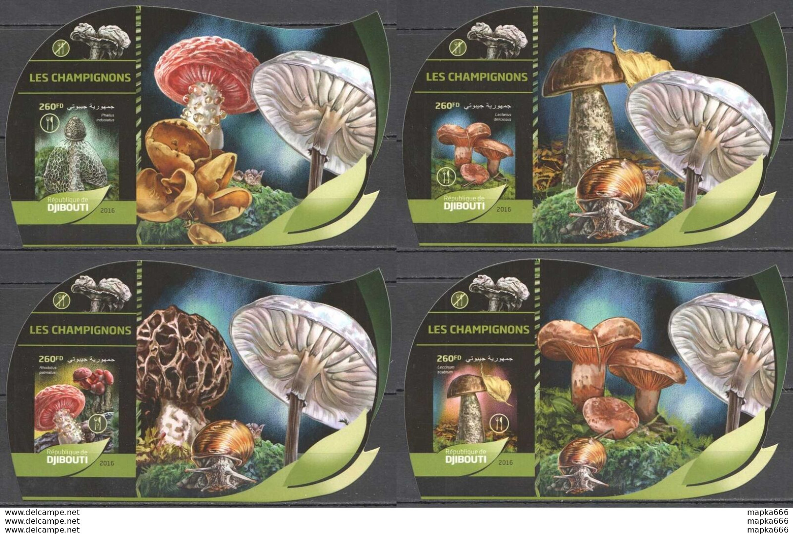 Lx318 Imperf 2016 Djibouti Mushrooms Nature #1229-1232 Uv Cardboard 4Bl Mnh - Champignons