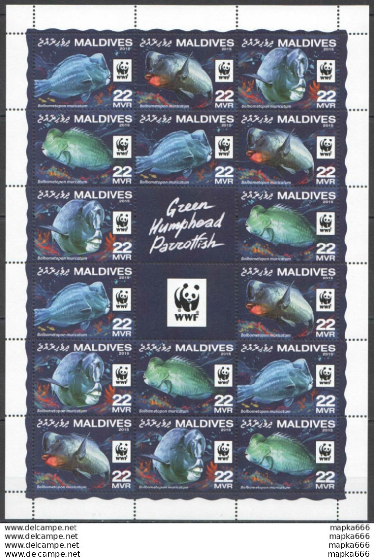 Nw0551 2016 Maldives Wwf Green Humphead Parrotfish #6200-6203 Full Sh(4Set) Mnh - Neufs