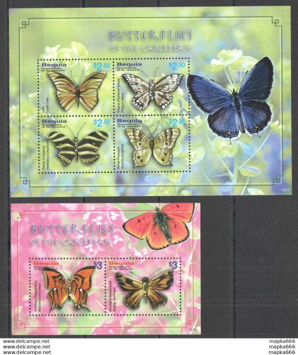 Pm055 2010 Bequia Flora & Fauna Butterflies #665-68 Michel 12,5 Euro Kb+Bl Mnh - Vlinders