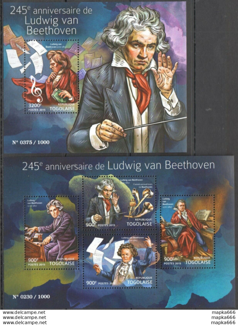 Tg053 2015 Togo Famous People Compositors Music Ludwig Van Beethoven Kb+Bl Mnh - Music