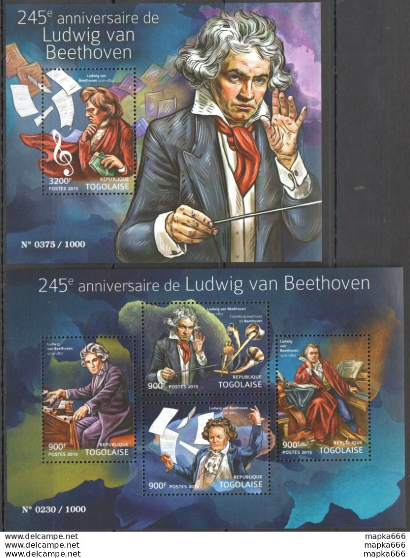 Tg053 2015 Togo Famous People Compositors Music Ludwig Van Beethoven Kb+Bl Mnh - Música