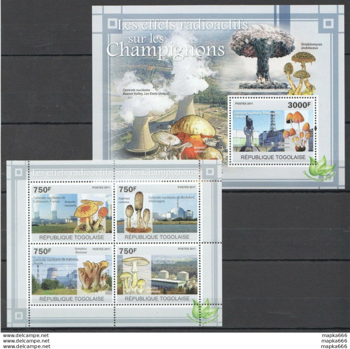 Tg1094 2011 Togo Nature Mushrooms Radioactive Effects On Mushrooms Bl+Kb Mnh - Pilze