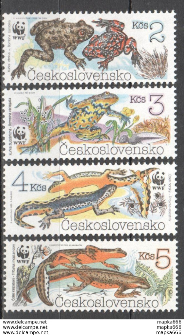 Tk036 1989 Czechoslovakia Wwf Animals Fauna Frogs Salamanders #3007-10 Mnh - Neufs