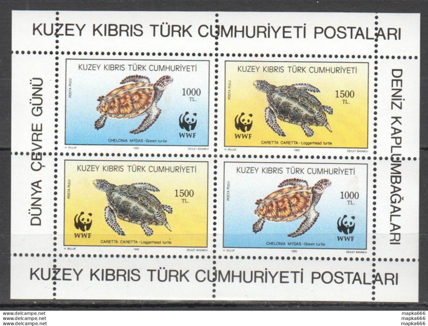 Tk029 1992 Turkish Cyprus Wwf Animals Fauna Turtles Bl4 Mnh - Nuevos