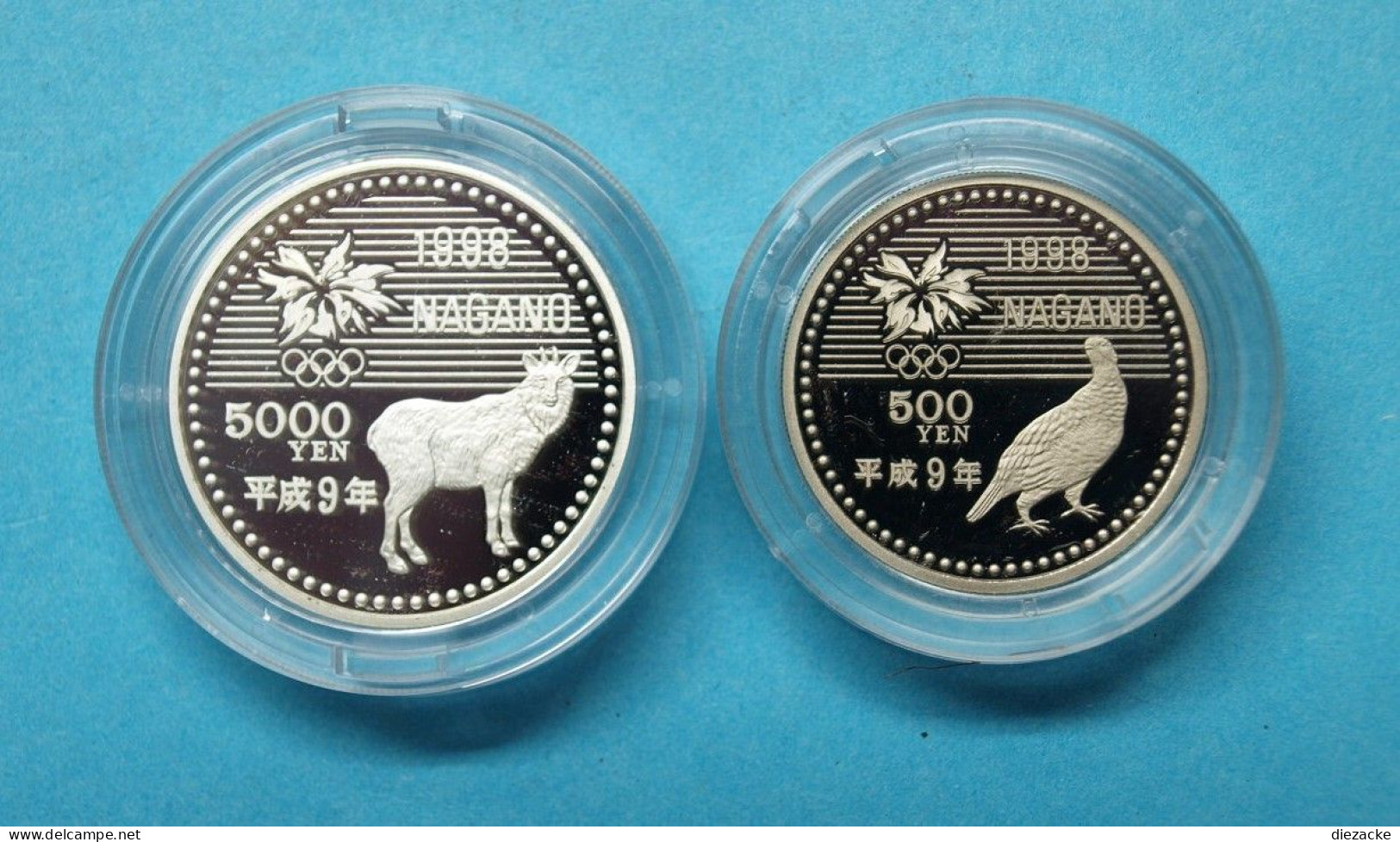 Japan 1997 500 + 5000 Yen Olympiade Nagano Proof Set, Etui, Zertifikat PP (EM727 - Japón